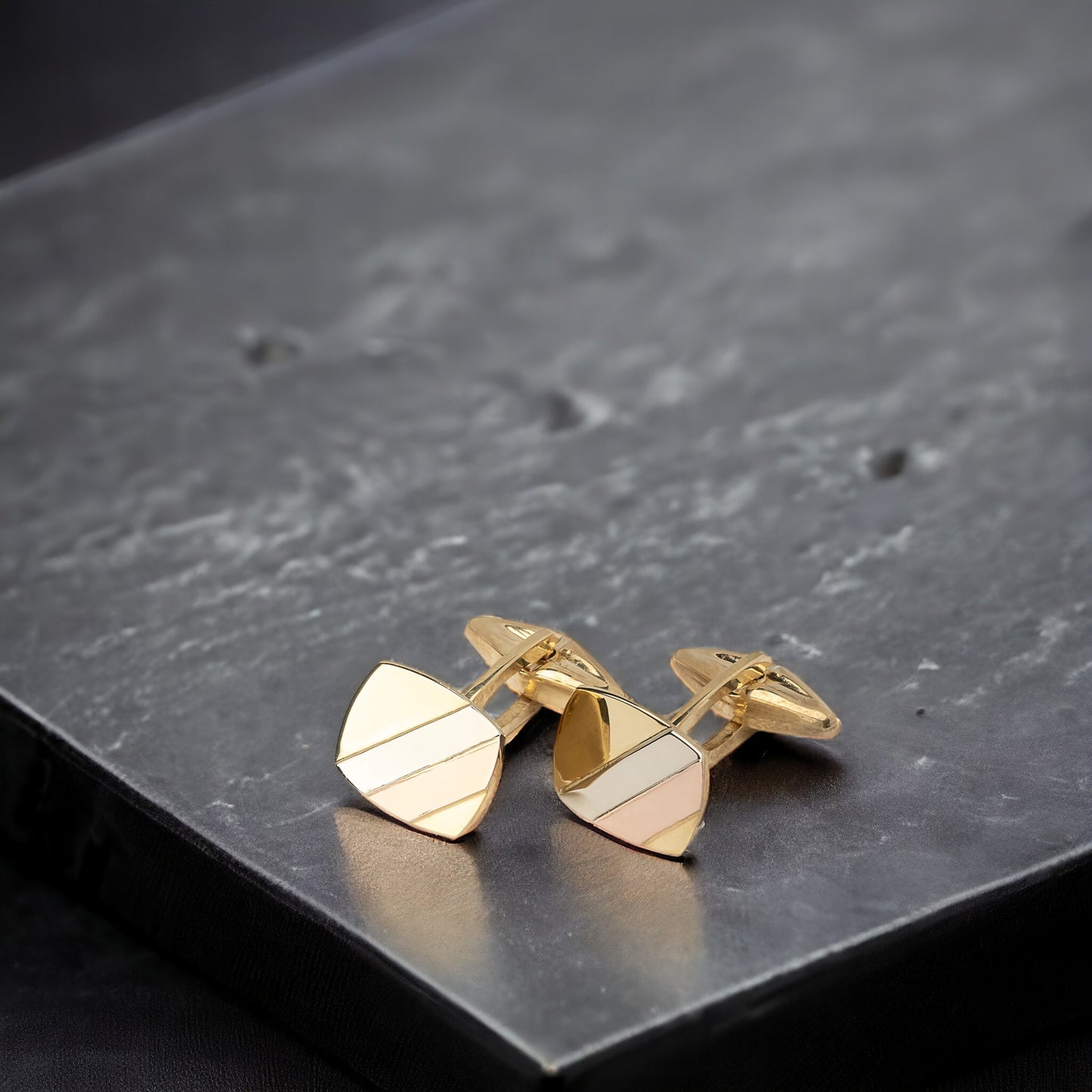 Tri-Tone Cufflinks crafted from 14K solid gold, featuring a square design.