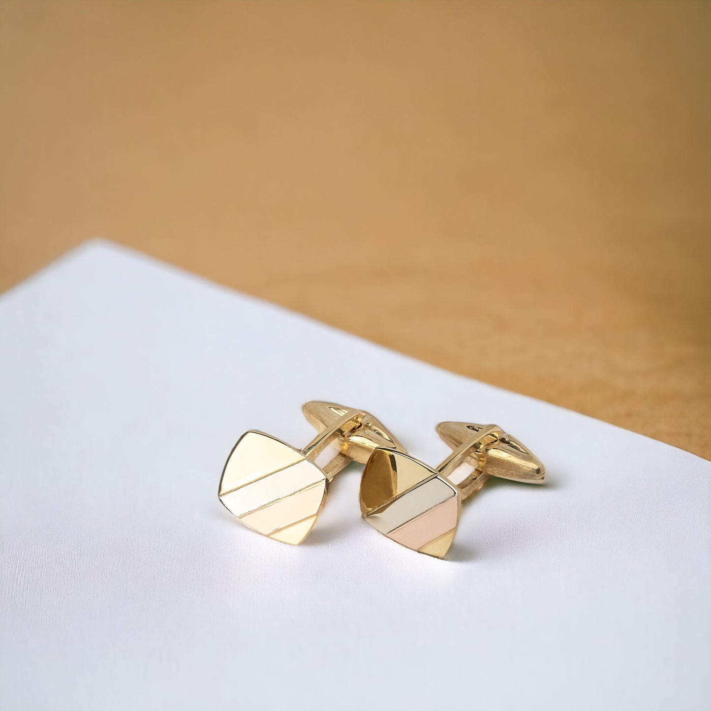 Tri-Tone Cufflinks crafted from 14K solid gold, featuring a square design.