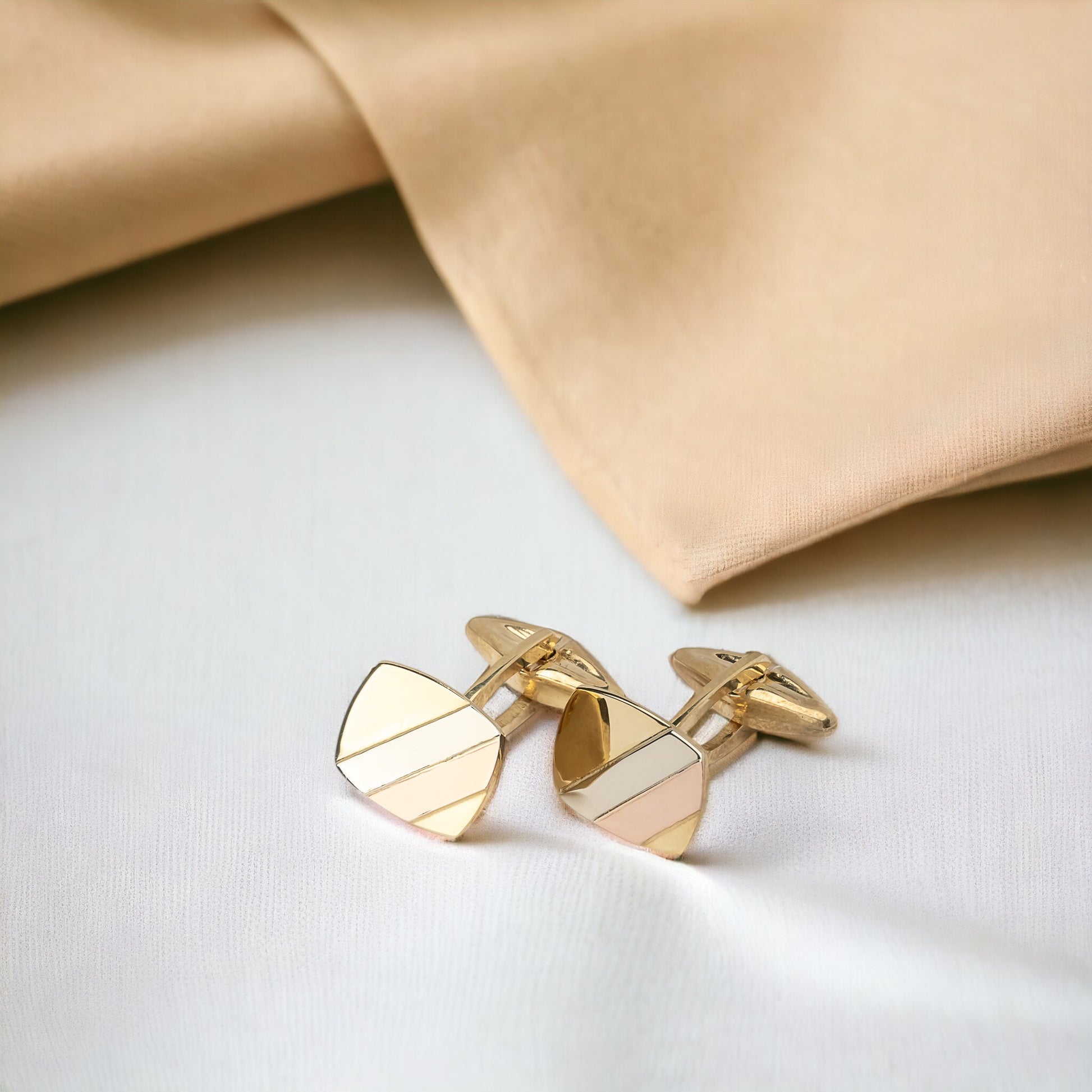 Tri-Tone Cufflinks crafted from 14K solid gold, featuring a square design.