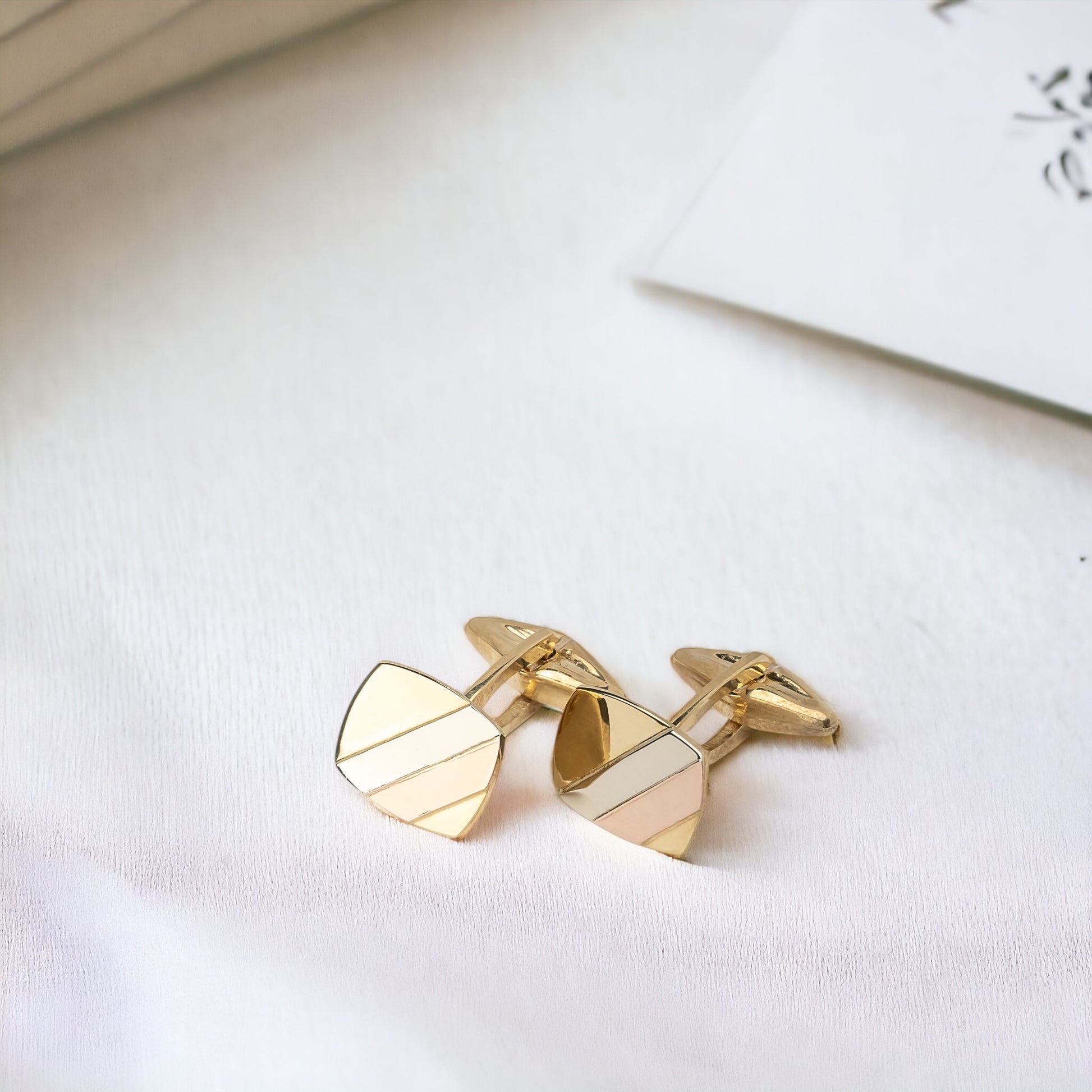 Tri-Tone Cufflinks crafted from 14K solid gold, featuring a square design.