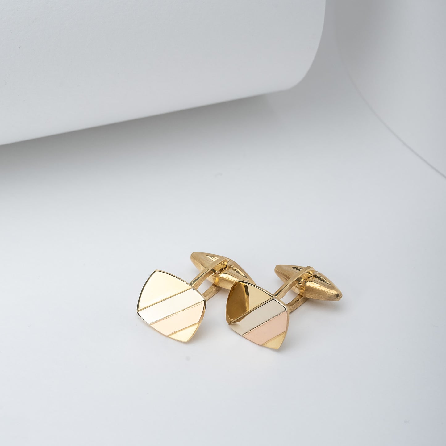 Tri-Tone Cufflinks crafted from 14K solid gold, featuring a square design.