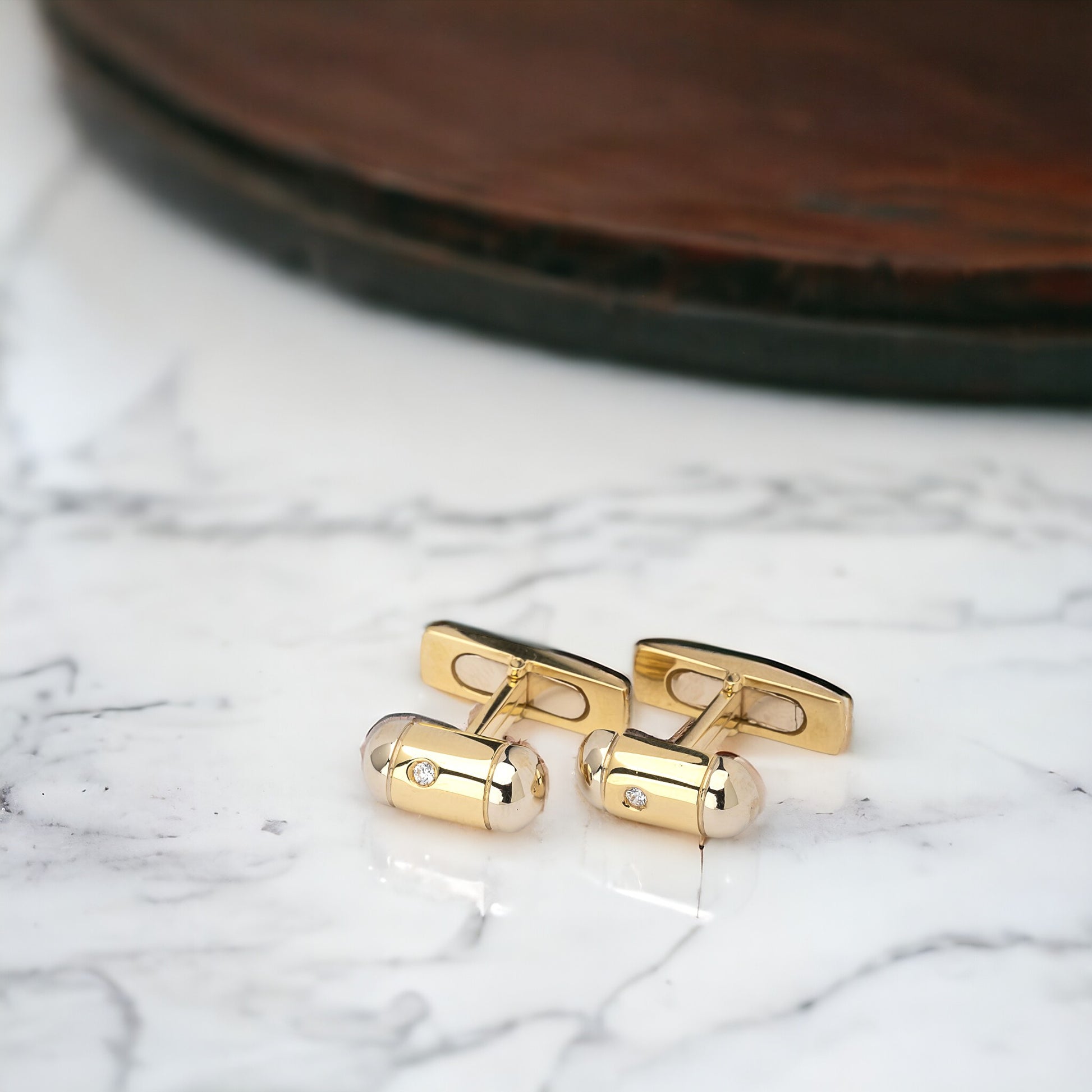 Two-tone Diamond Cufflinks in 14k Solid Gold