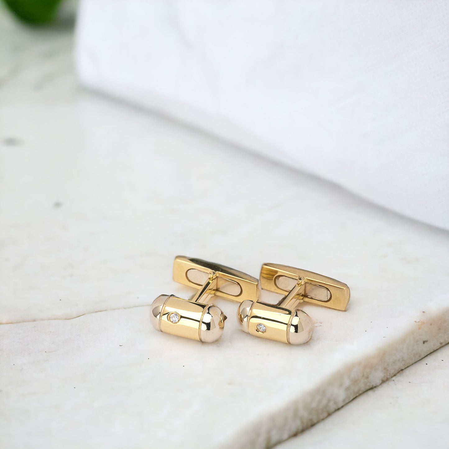 Two-tone Diamond Cufflinks in 14k Solid Gold