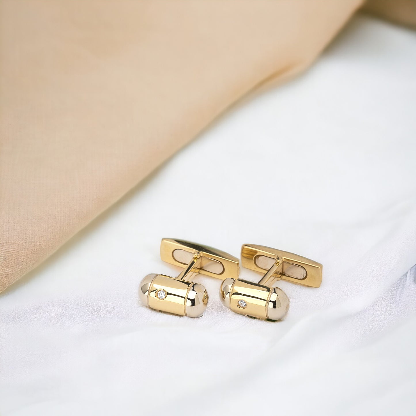 Two-tone Diamond Cufflinks in 14k Solid Gold