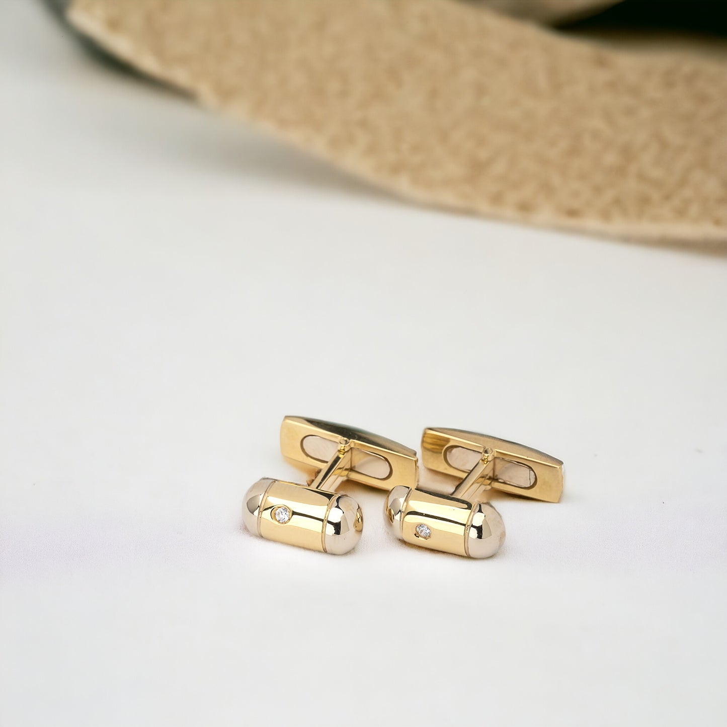 Two-tone Diamond Cufflinks in 14k Solid Gold