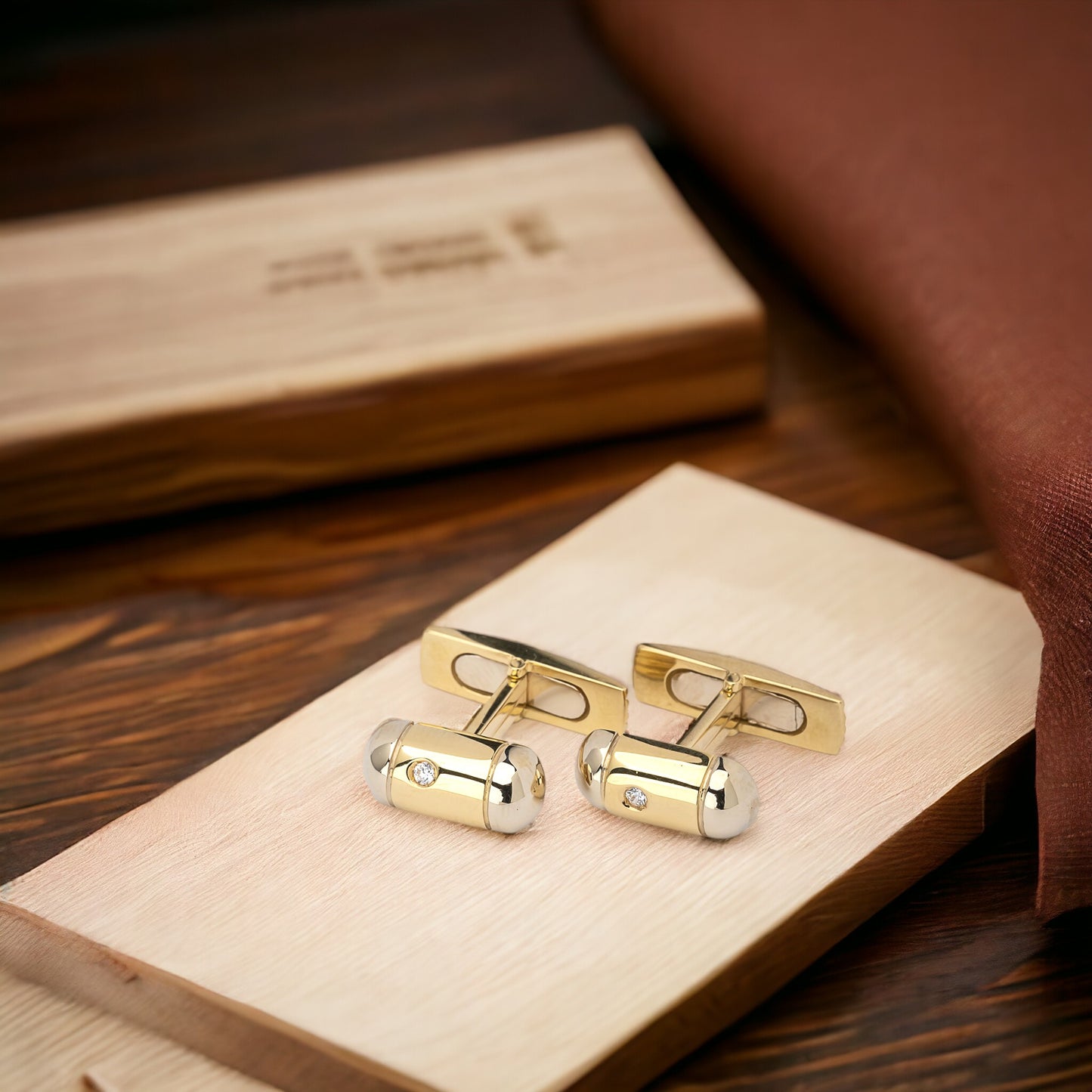 Two-tone Diamond Cufflinks in 14k Solid Gold