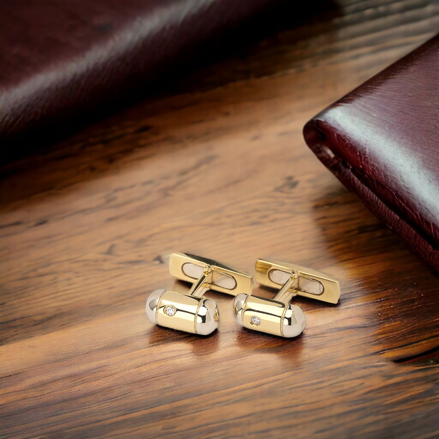 Two-tone Diamond Cufflinks in 14k Solid Gold