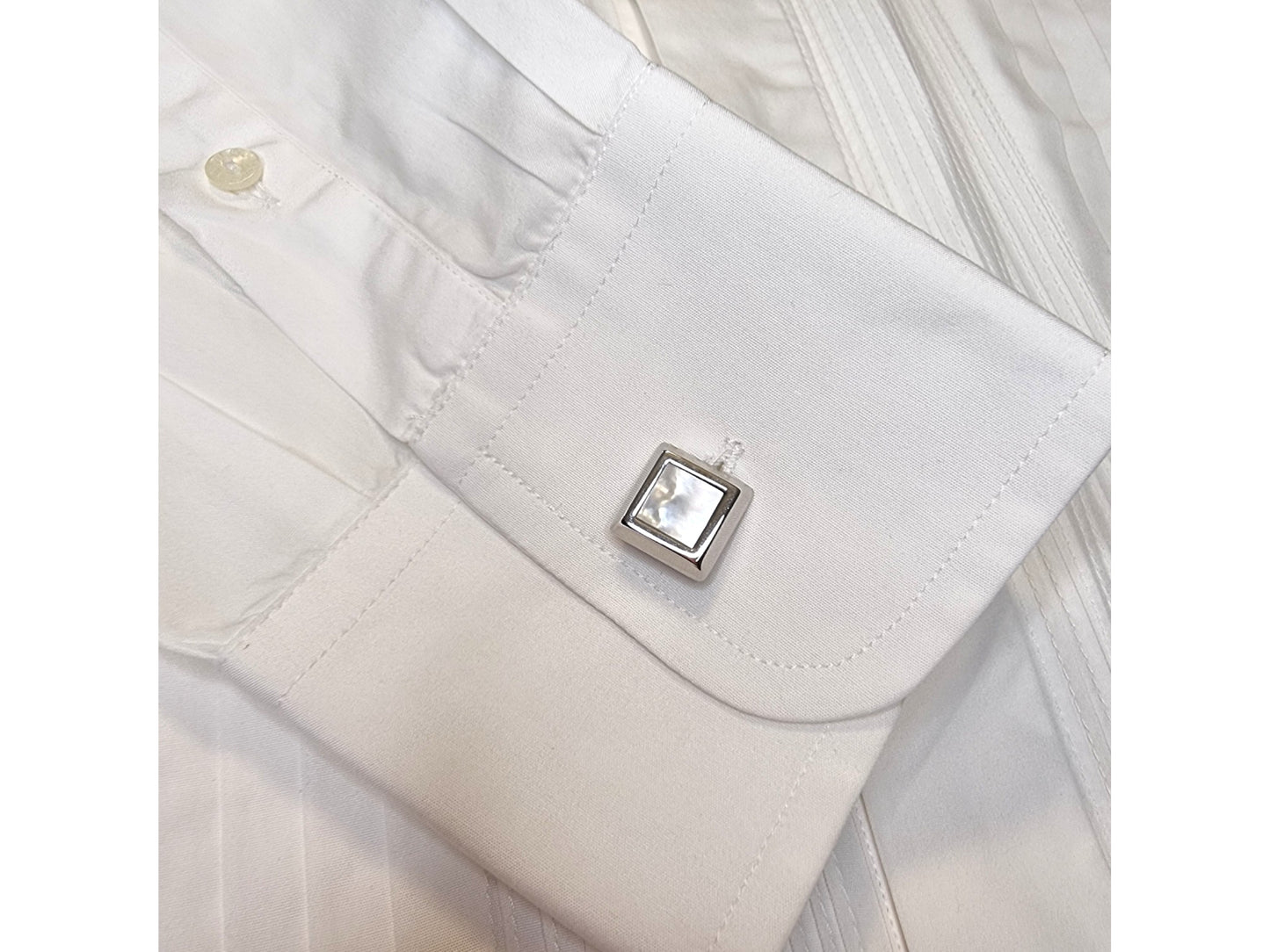 Square Mother of Pearl Cufflinks in Solid 14K White Gold