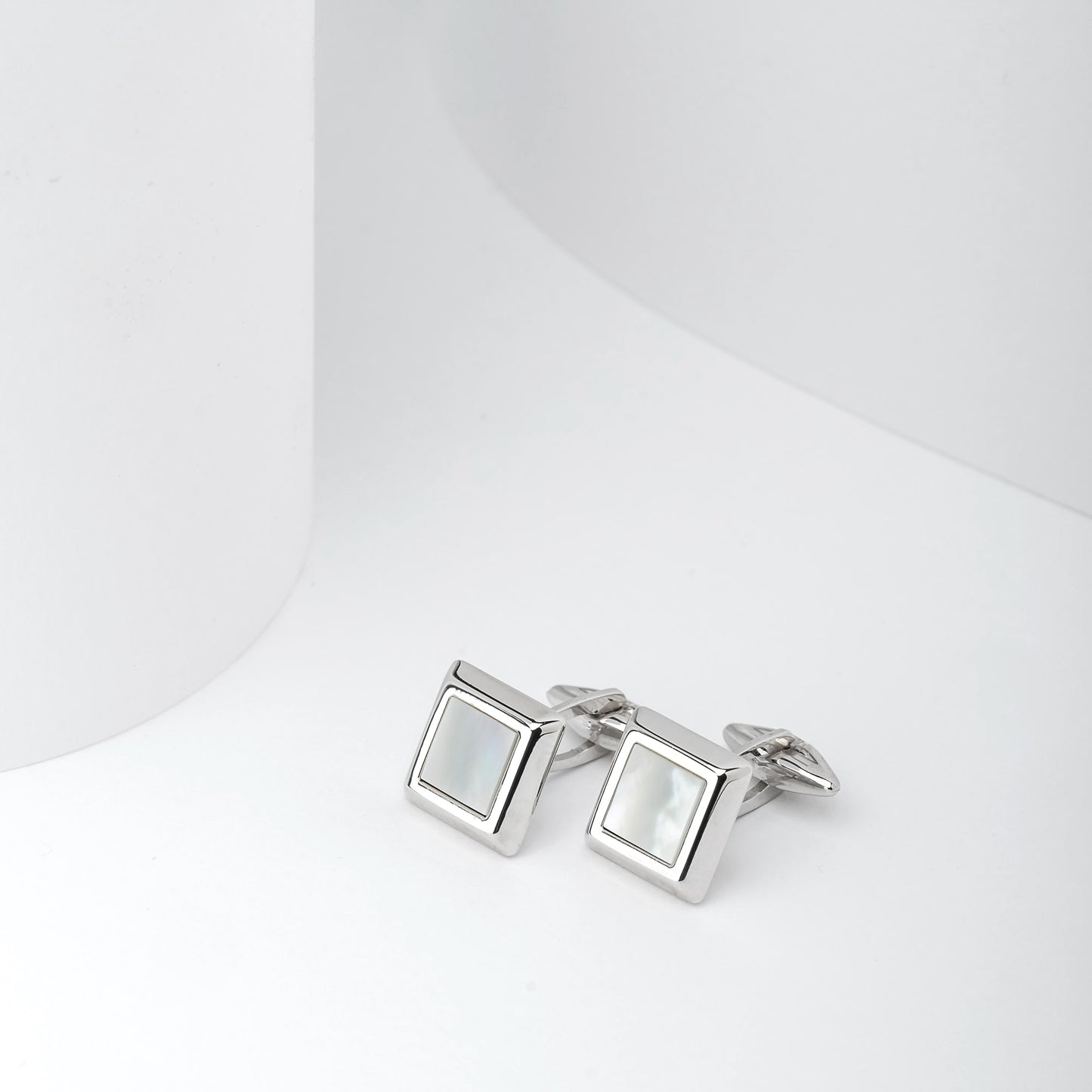 Square Mother of Pearl Cufflinks in Solid 14K White Gold