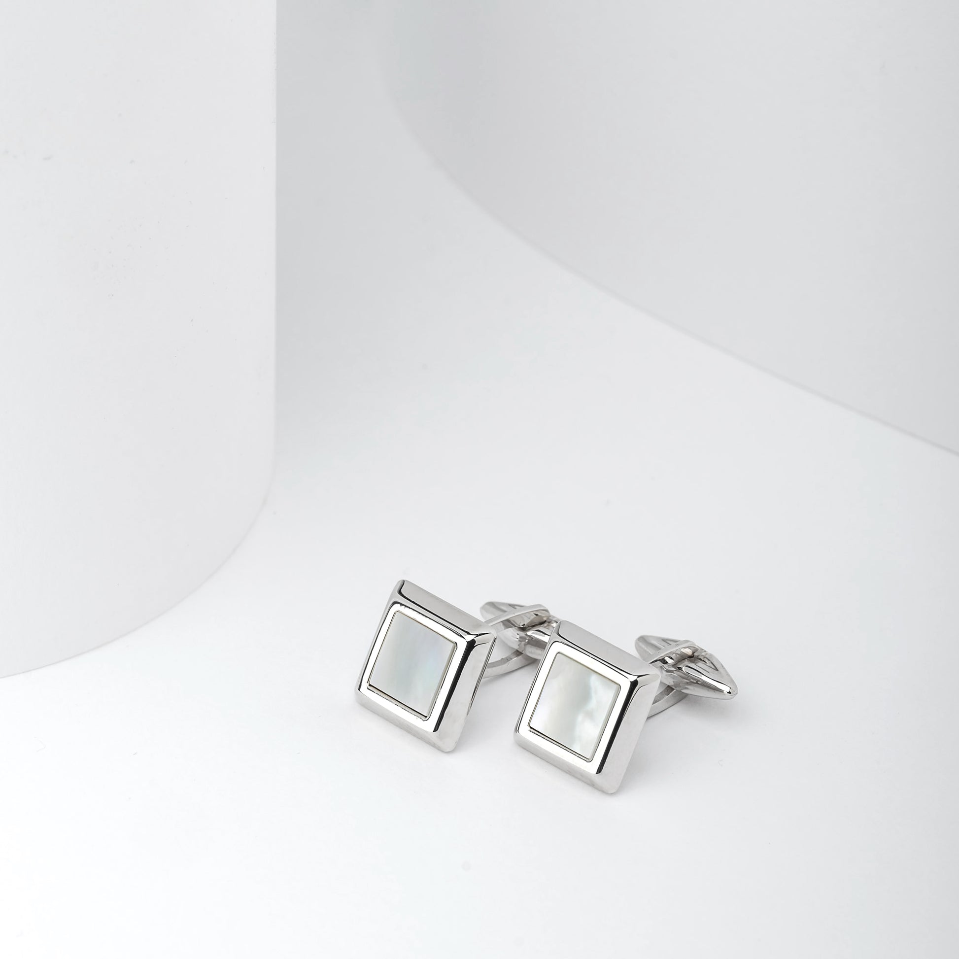 Square Mother of Pearl Cufflinks in Solid 14K White Gold