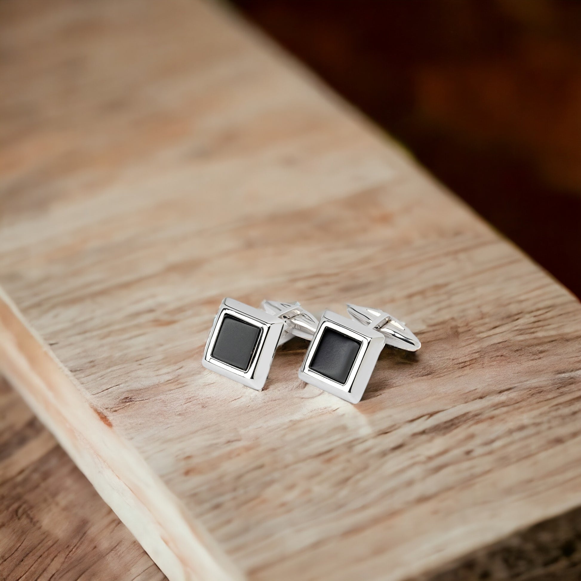 Square Onyx Cufflinks in Solid 14K White Gold