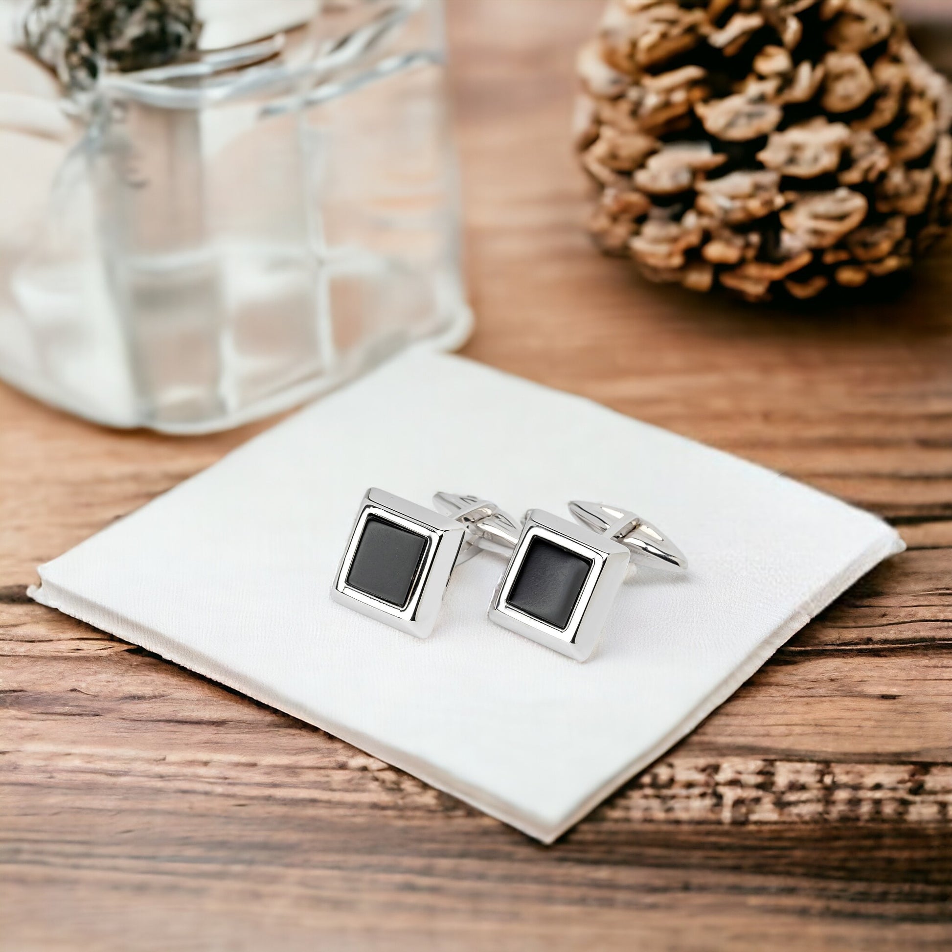 Square Onyx Cufflinks in Solid 14K White Gold