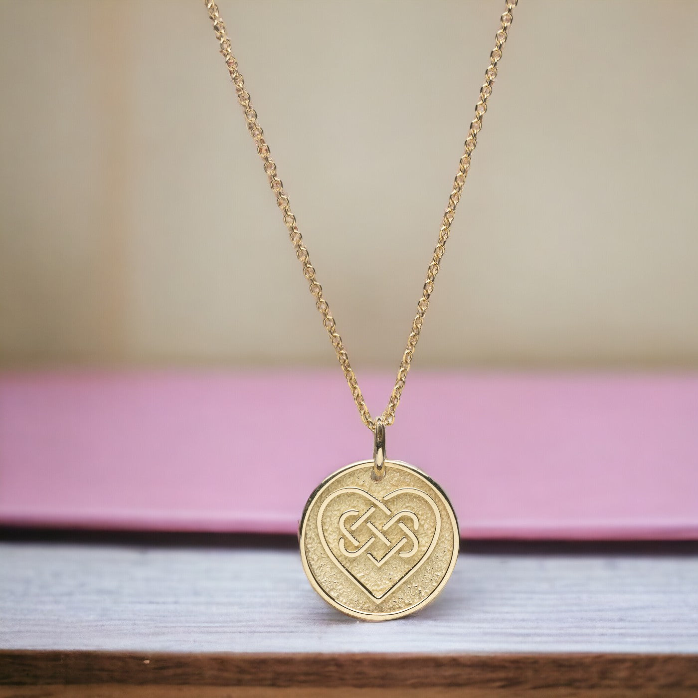 Celtic Knot Love Necklace in 14k Gold for Women, with Complimentary Engraving on the Reverse.