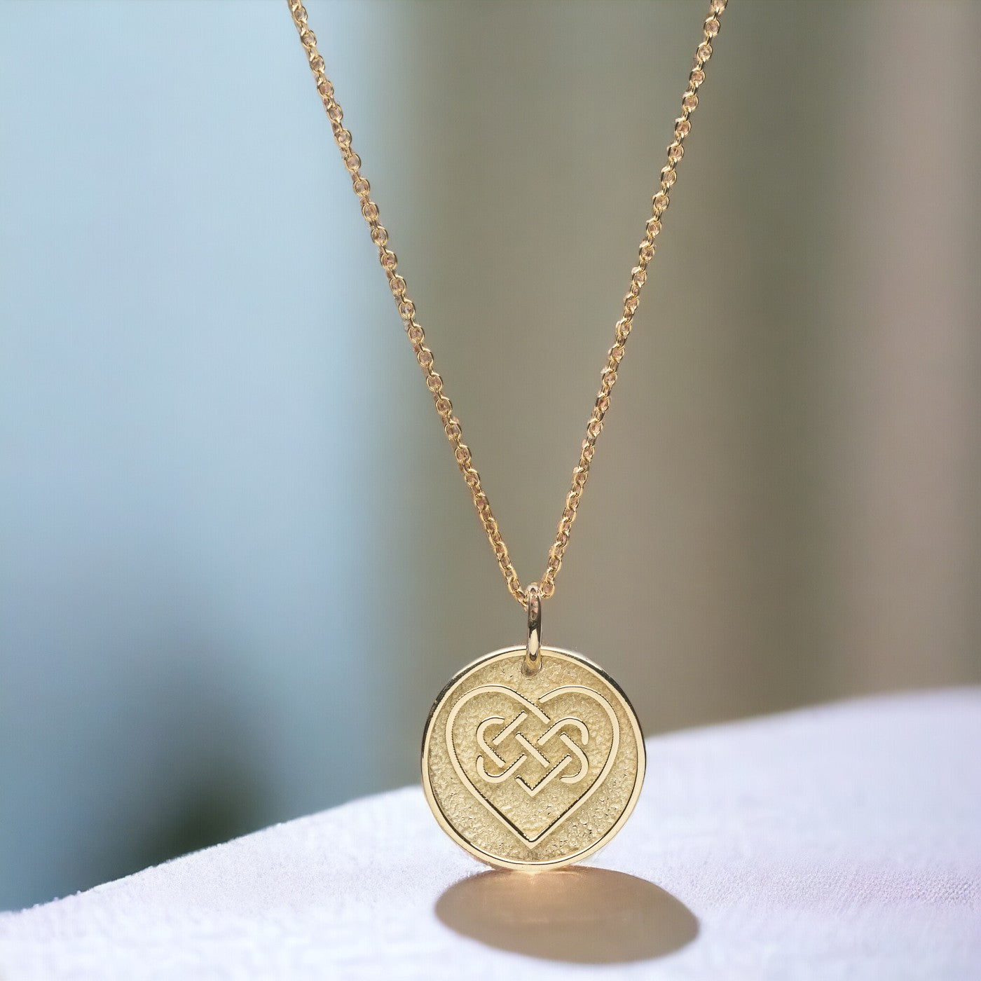 Celtic Knot Love Necklace in 14k Gold for Women, with Complimentary Engraving on the Reverse.