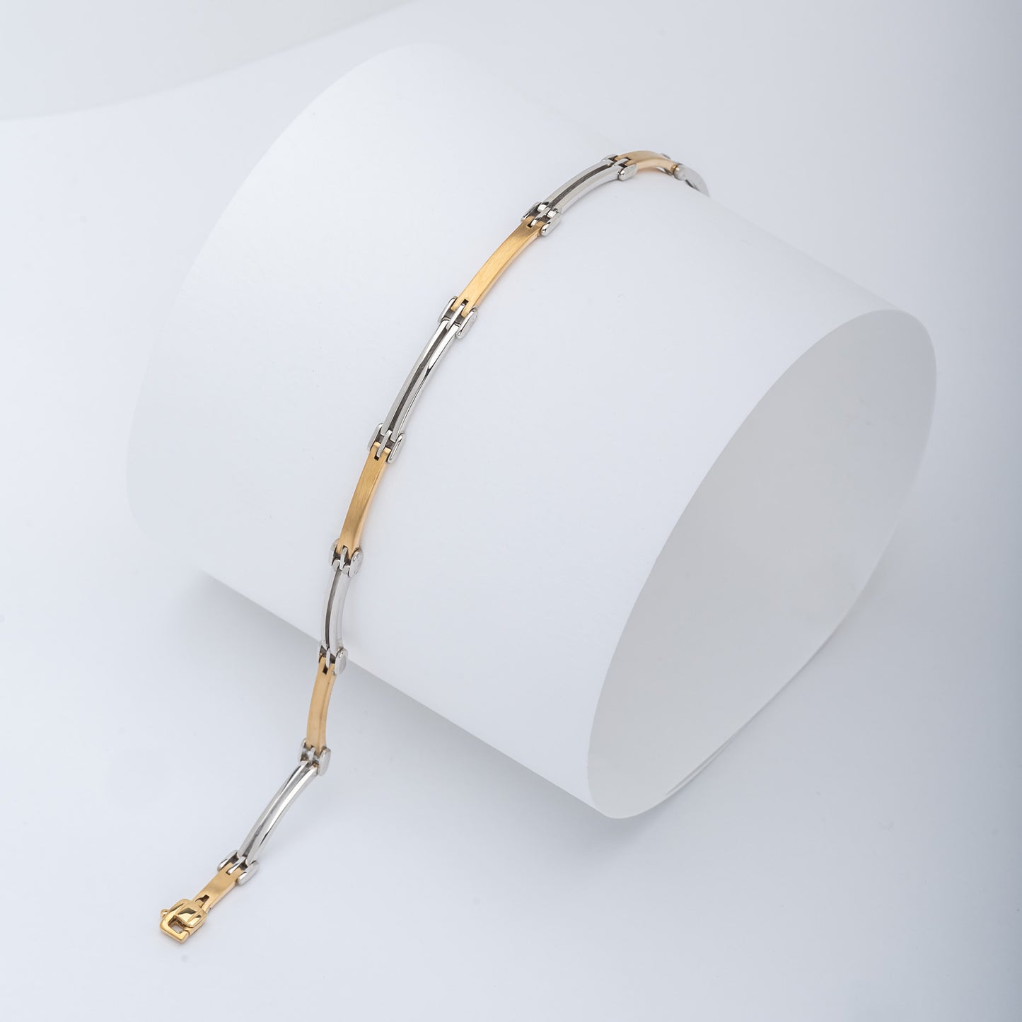 Two-tone Mechanical Link Bracelet in 14k Solid Gold for Men