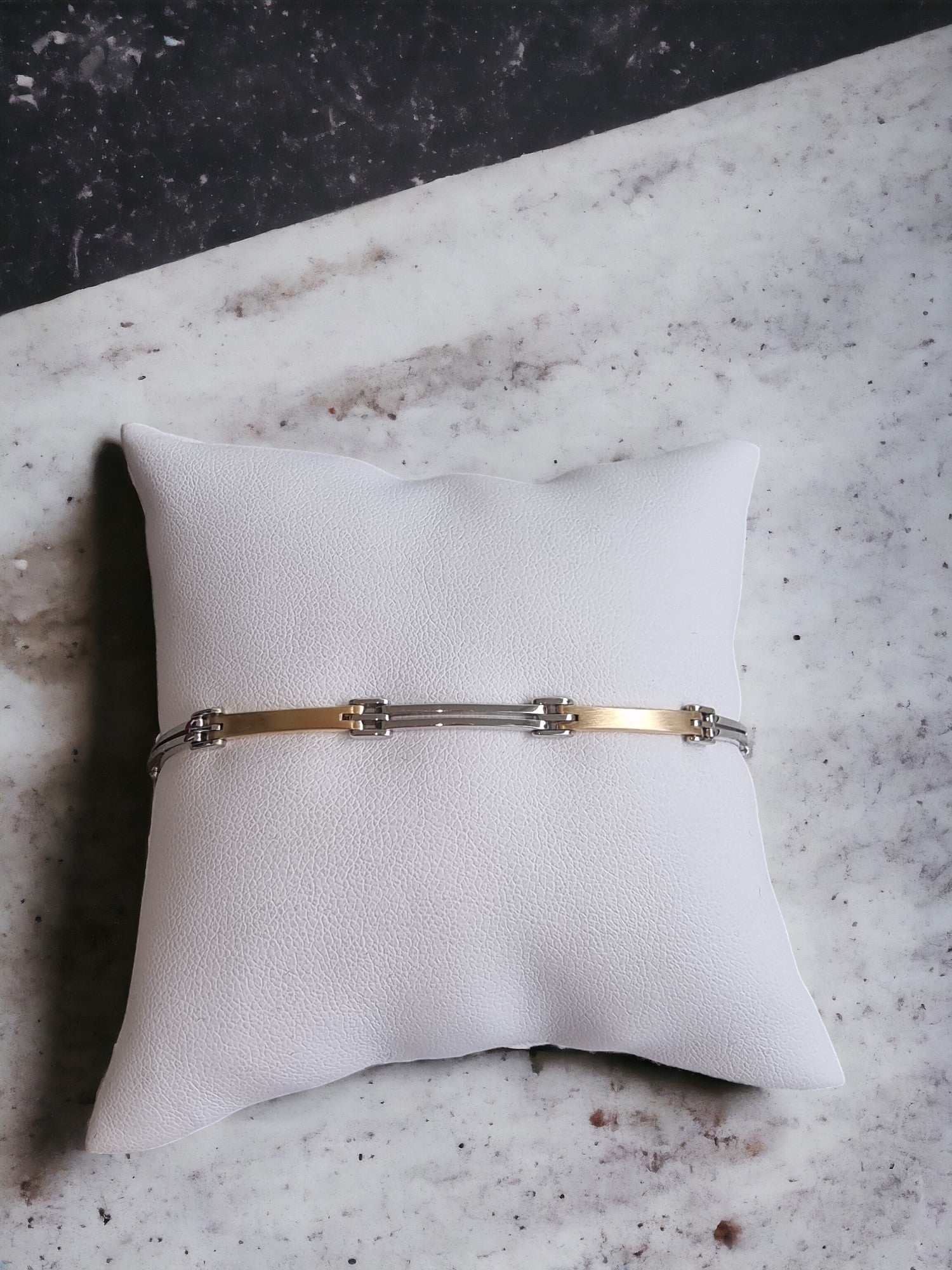 Two-tone Mechanical Link Bracelet in 14k Solid Gold for Men