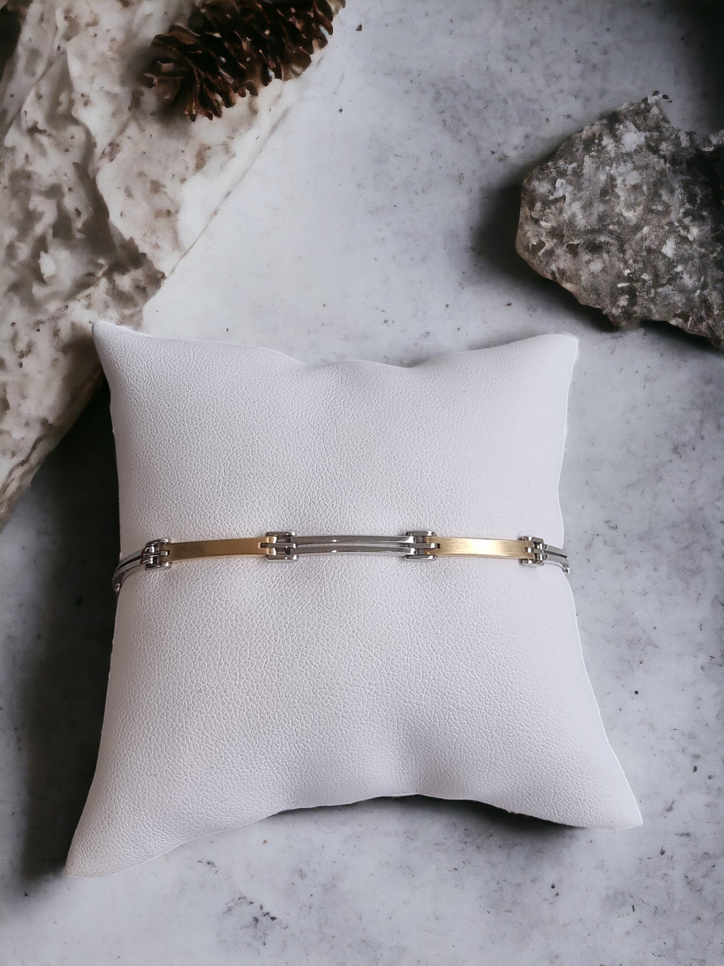 Two-tone Mechanical Link Bracelet in 14k Solid Gold for Men