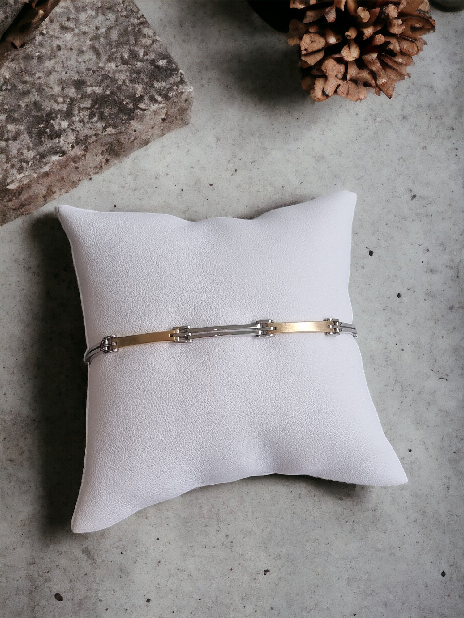 Two-tone Mechanical Link Bracelet in 14k Solid Gold for Men