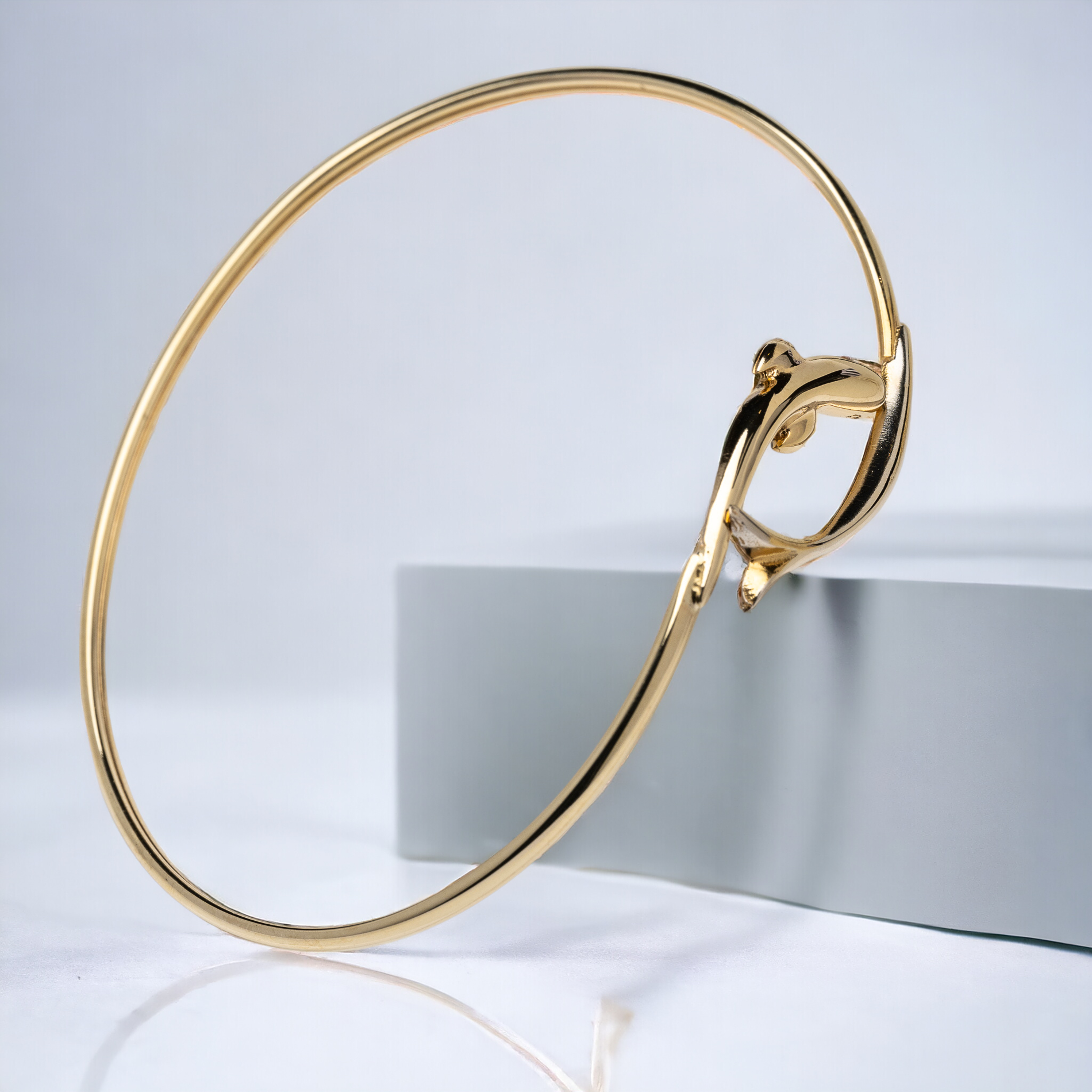 Women's Dolphin Bangle Bracelet in 14K Solid Gold