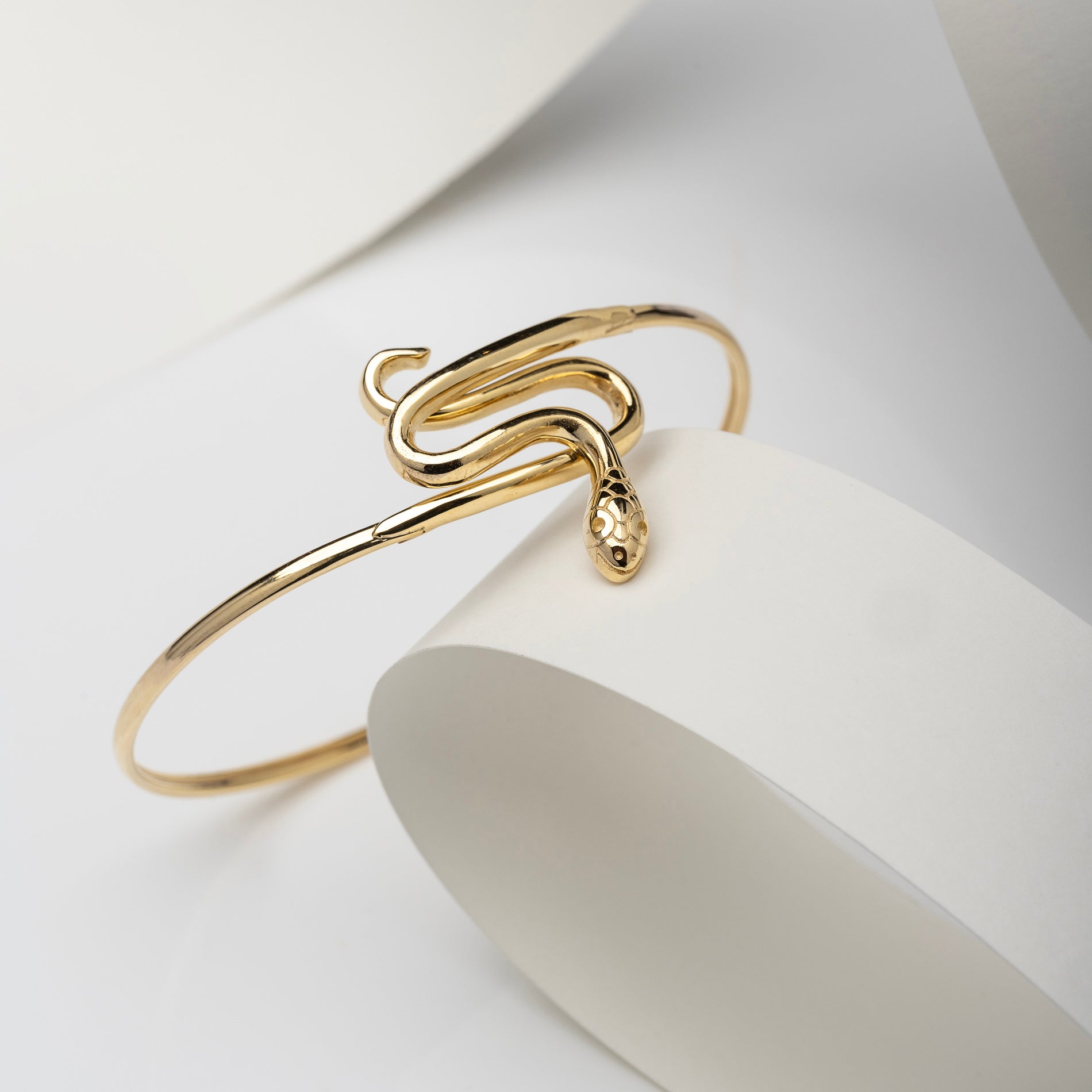 14k solid gold snake bangle bracelet for women