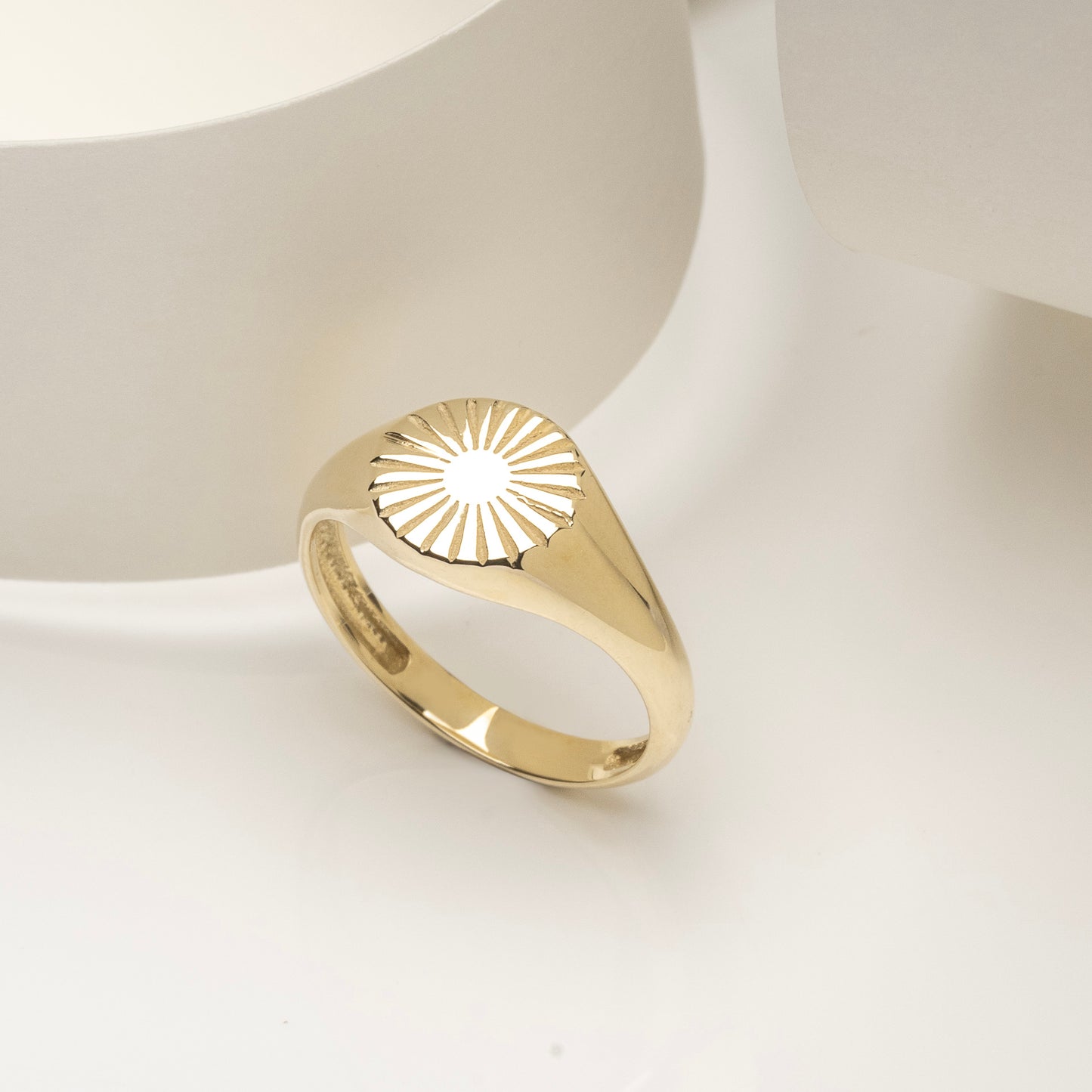 14k Solid Gold Sun Signet Ring for Women