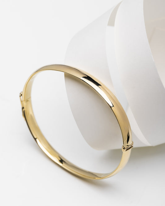 Classic High Polish Finish 14k Gold 6mm Dome Bangle Bracelet