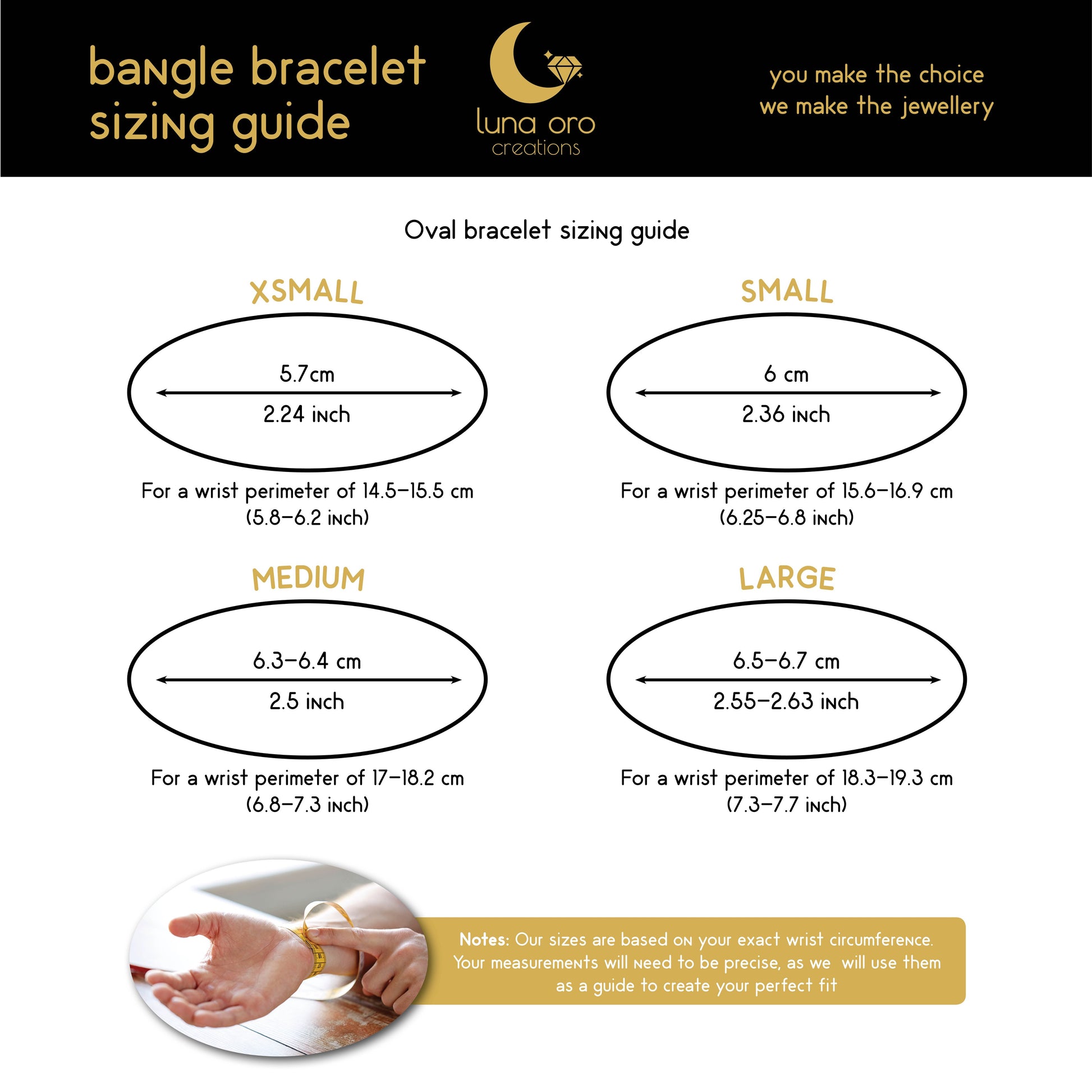 Bangle bracelet sizing guide by luna oro creations