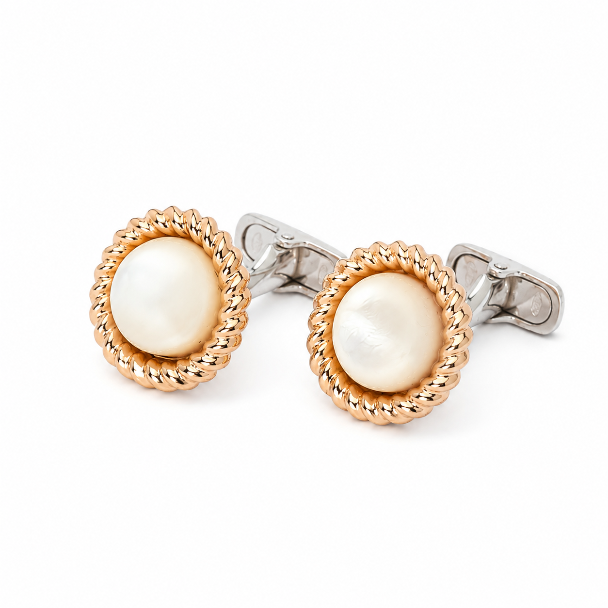 Two-Tone Cufflinks with Mother of Pearl in 14K Gold