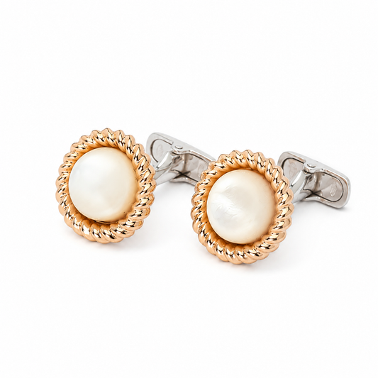 Two-Tone Cufflinks with Mother of Pearl in 14K Gold