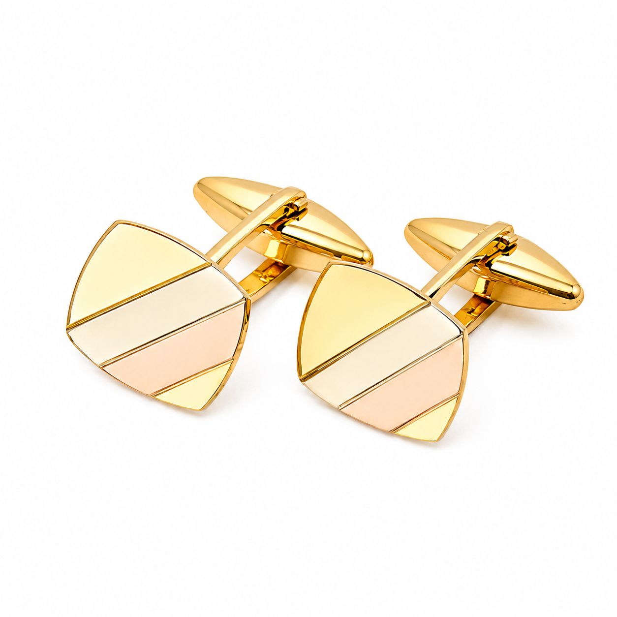 Tri-Tone Square Cufflinks in 14k Gold