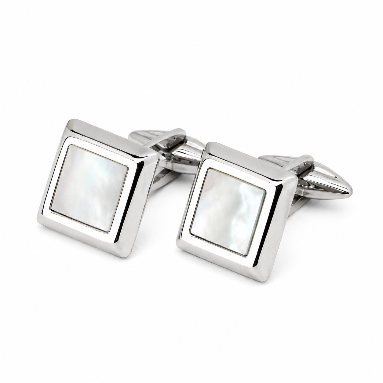 Mother of Pearl Square Cufflinks in 14K White Gold