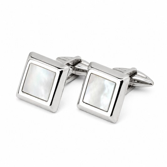 Mother of Pearl Square Cufflinks in 14K White Gold