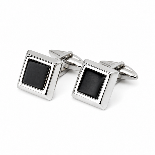Onyx Square Cufflinks in 14K White Gold
