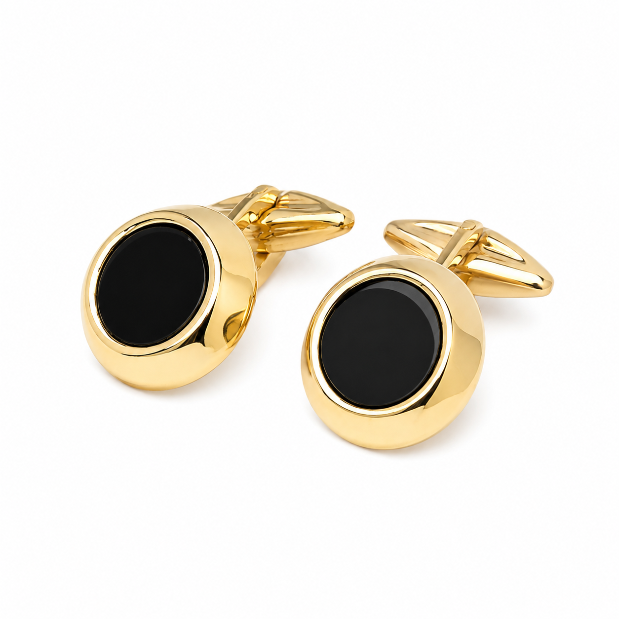 Onyx Round Cufflinks in 14K Yellow Gold