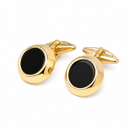 Onyx Round Cufflinks in 14K Yellow Gold