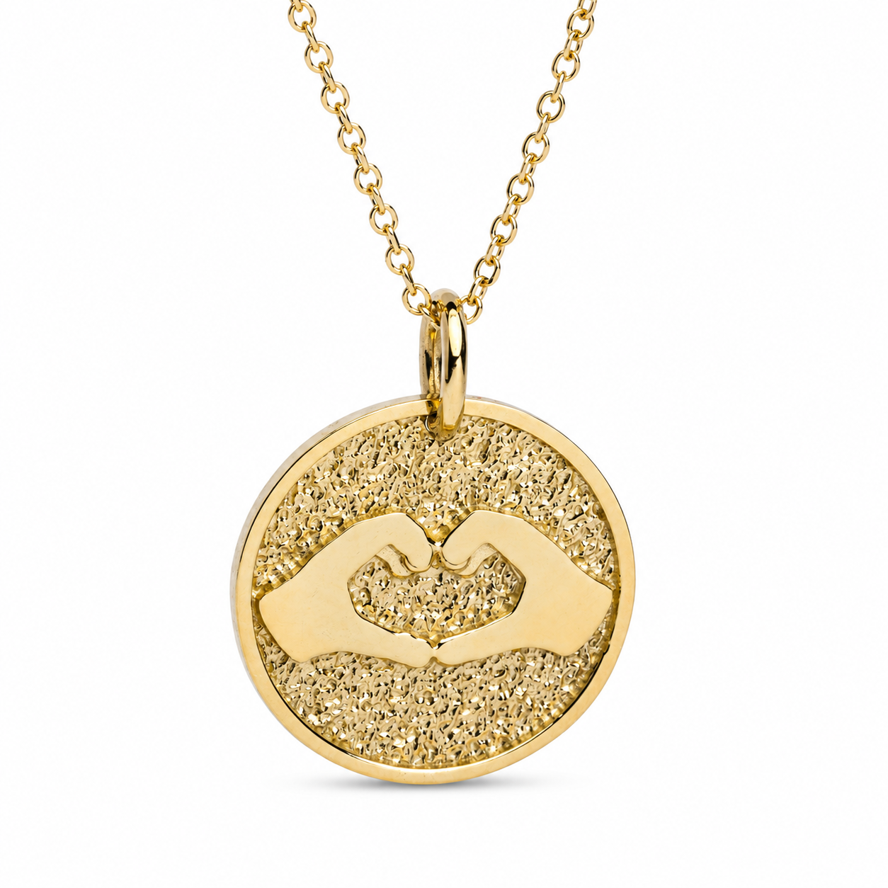 14k Solid Gold Heart Hands Necklace: Personalized Love Pendant