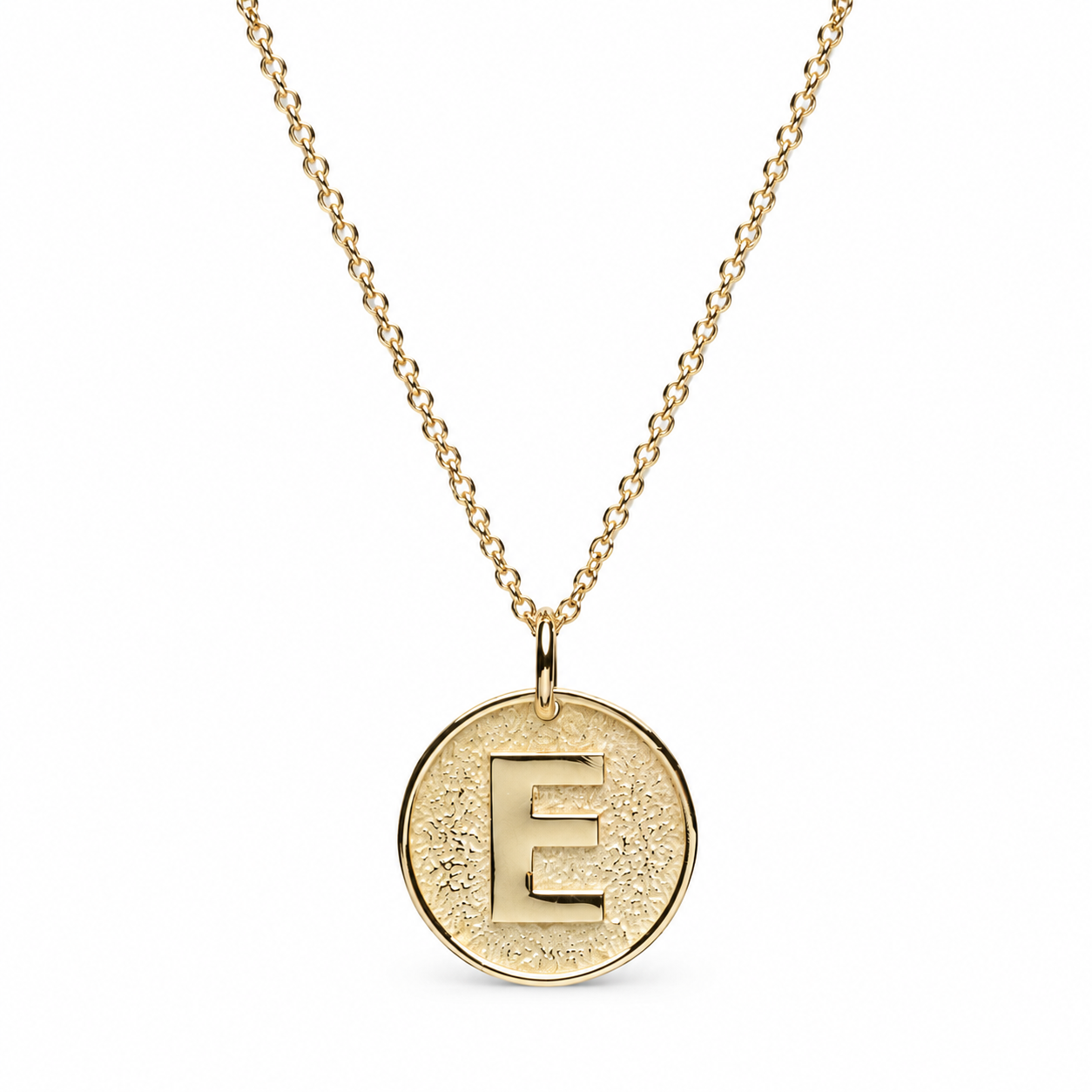 14k Solid Gold Initial Necklace: Personalized Sandblasted Letter Pendant