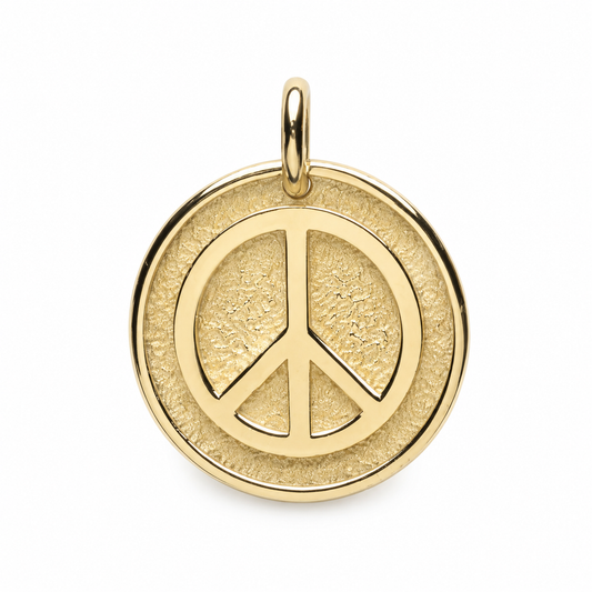 14k Solid Gold Peace Sign Necklace - Engravable Sandblast Pendant