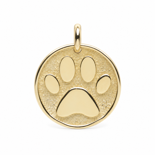 14k Solid Gold Paw Print Necklace - Engravable Pet Memorial Pendant