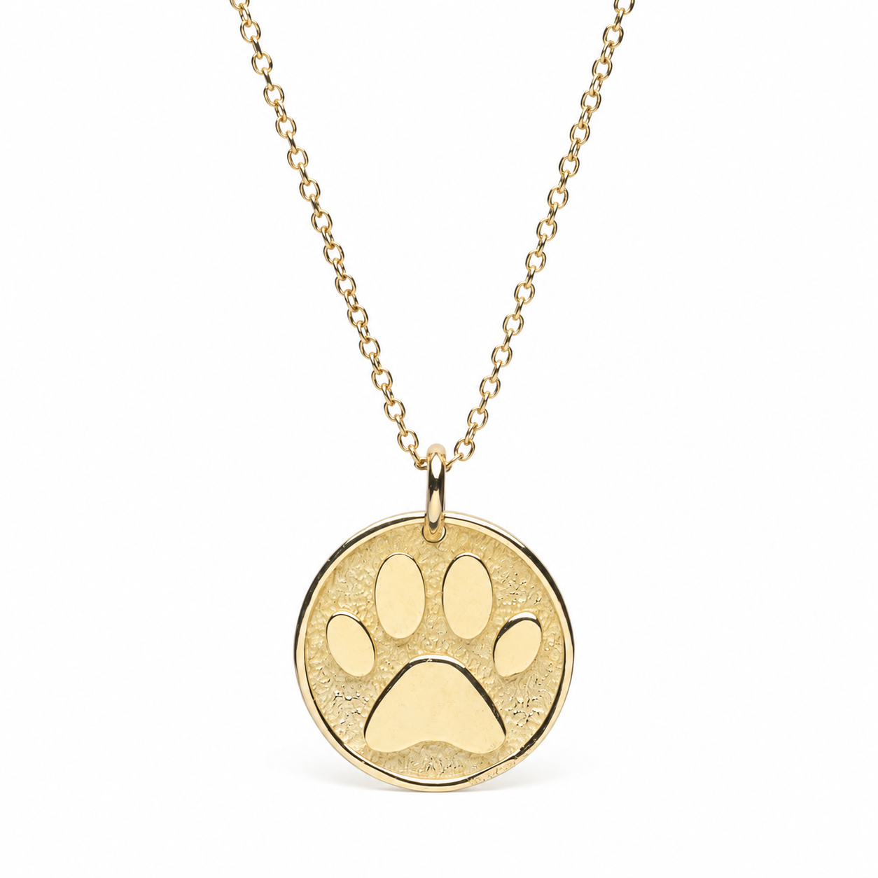 14k Solid Gold Paw Print Necklace - Engravable Pet Memorial Pendant