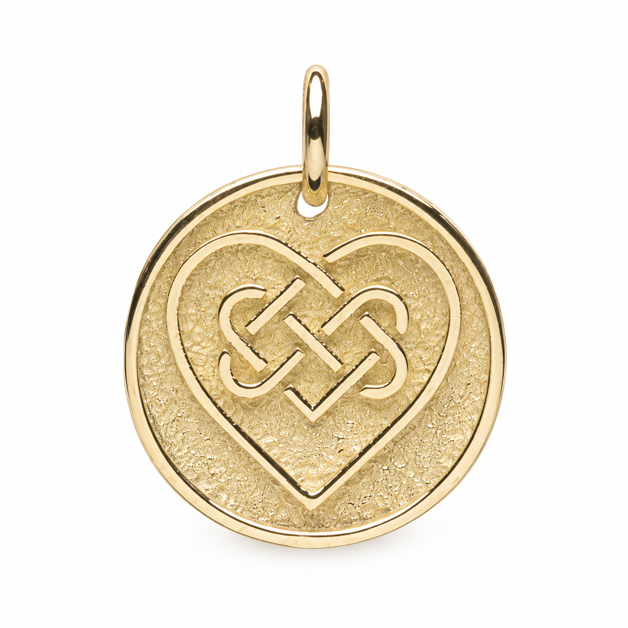 14k Gold Celtic Love Knot Necklace: Sandblasted Irish Jewelry