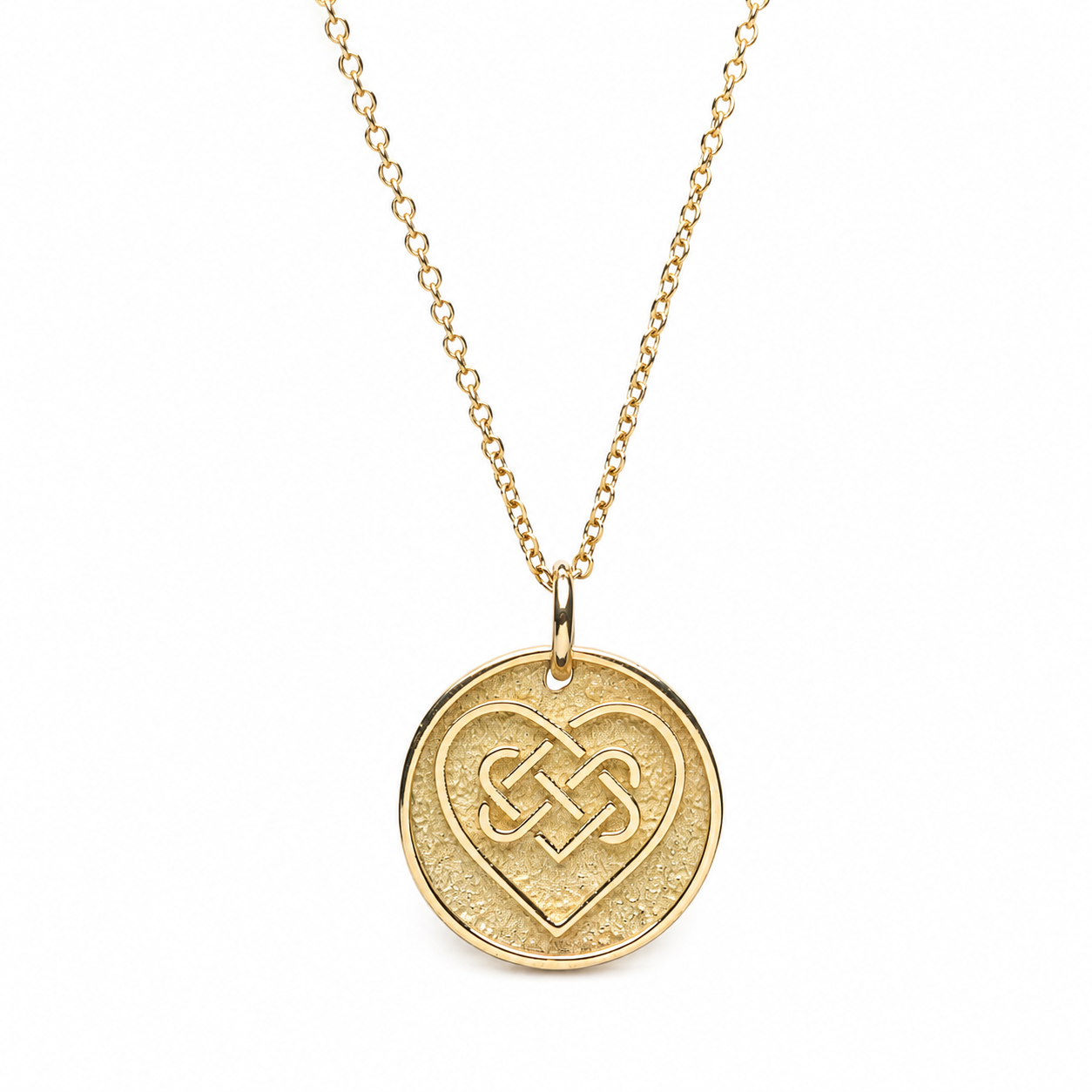 14k Gold Celtic Love Knot Necklace: Sandblasted Irish Jewelry
