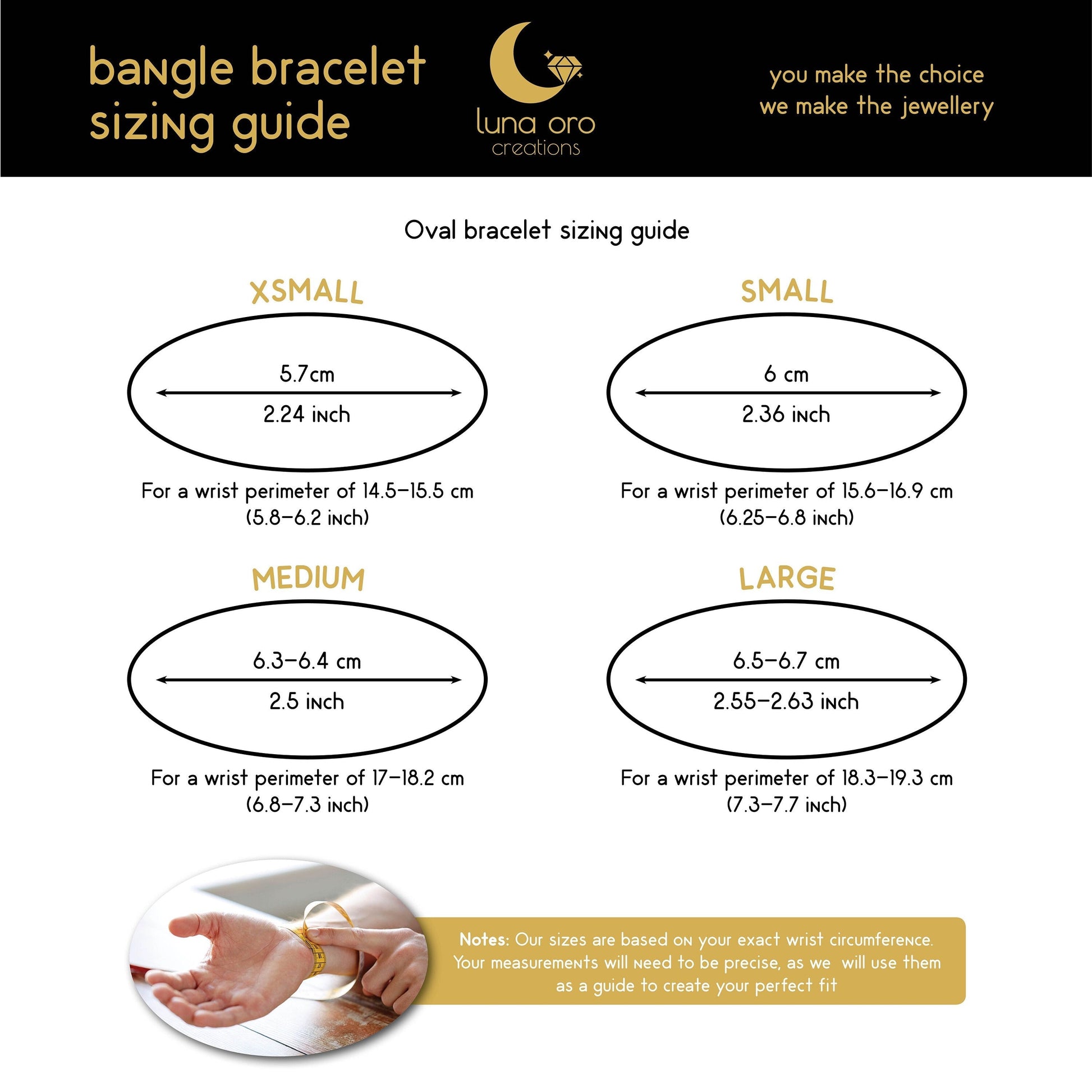 Bangle Bracelet Sizing Guide by Luna Oro Creations