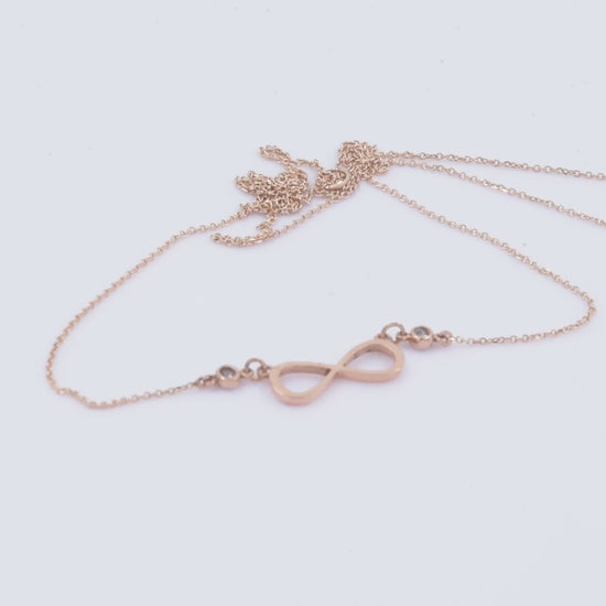 Rose Gold Infinity Necklace with Two Cubic Zirconia Stones