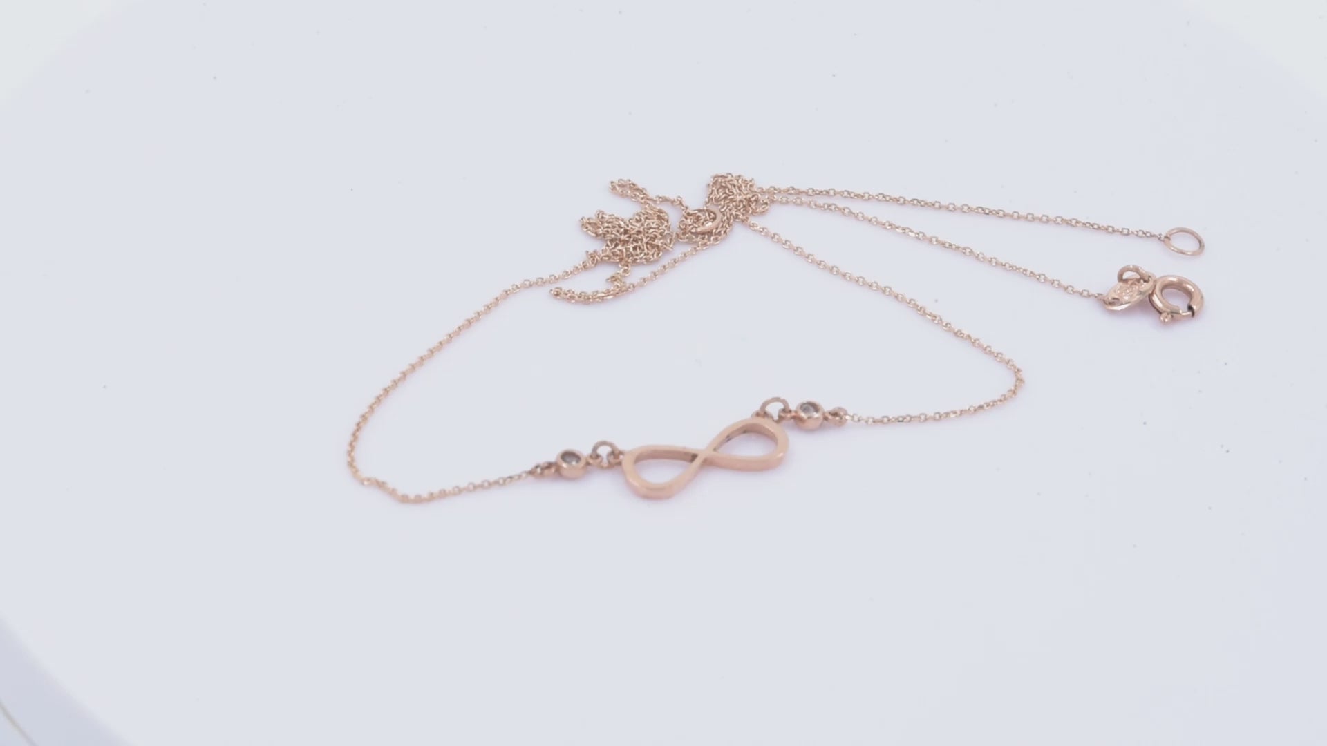 Rose Gold Infinity Necklace with Two Cubic Zirconia Stones