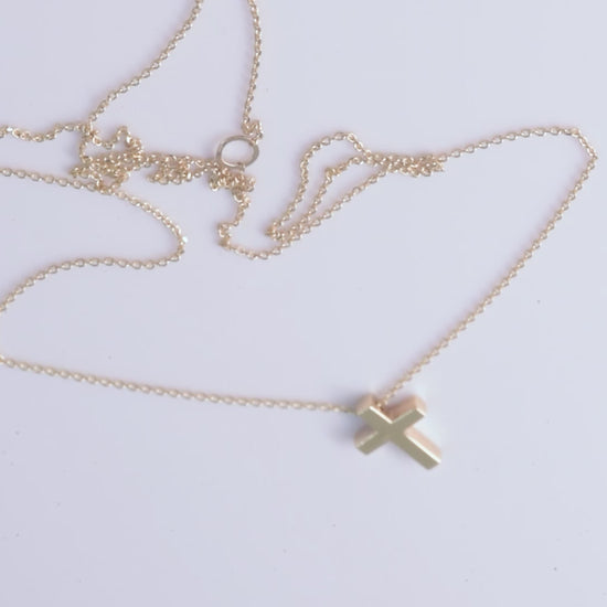 14K Solid Gold Petite Cross Necklace for Women