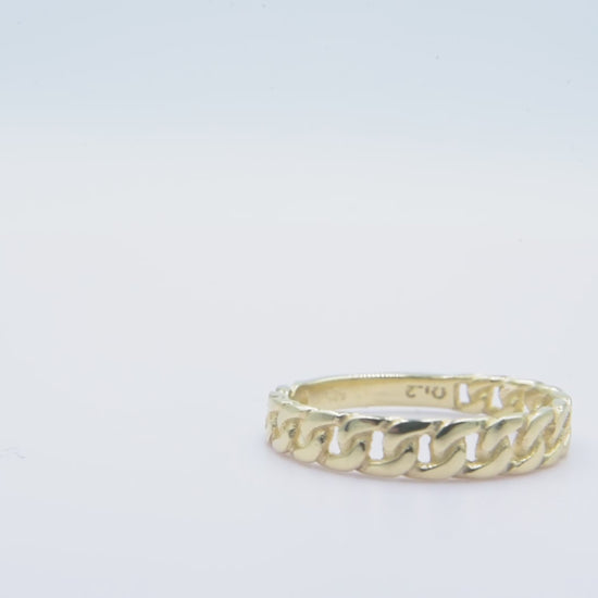 Handcrafted Cuban Link Ring in 14k Solid Gold for Women