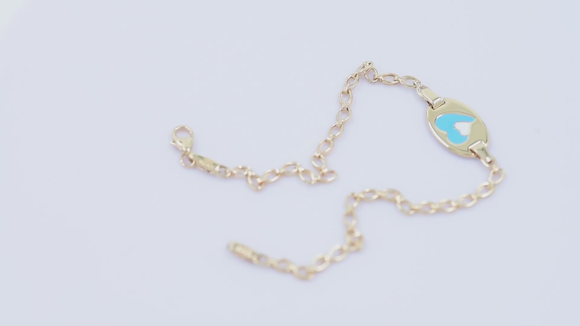 14k gold blue enamel heart bracelet