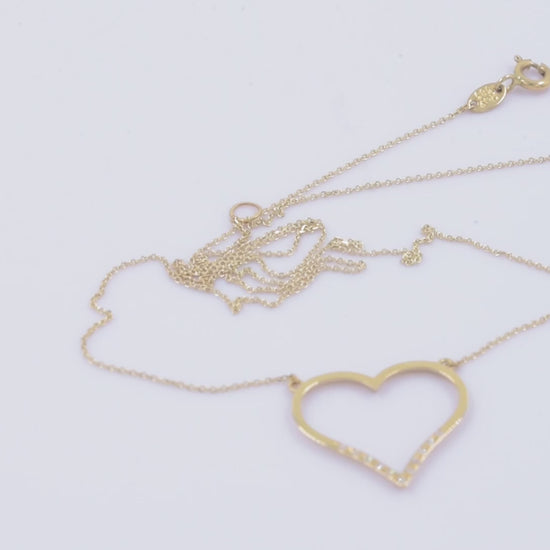 Large Open-Heart Necklace Adorned with Cubic Zirconia Stones in 14k Solid Gold