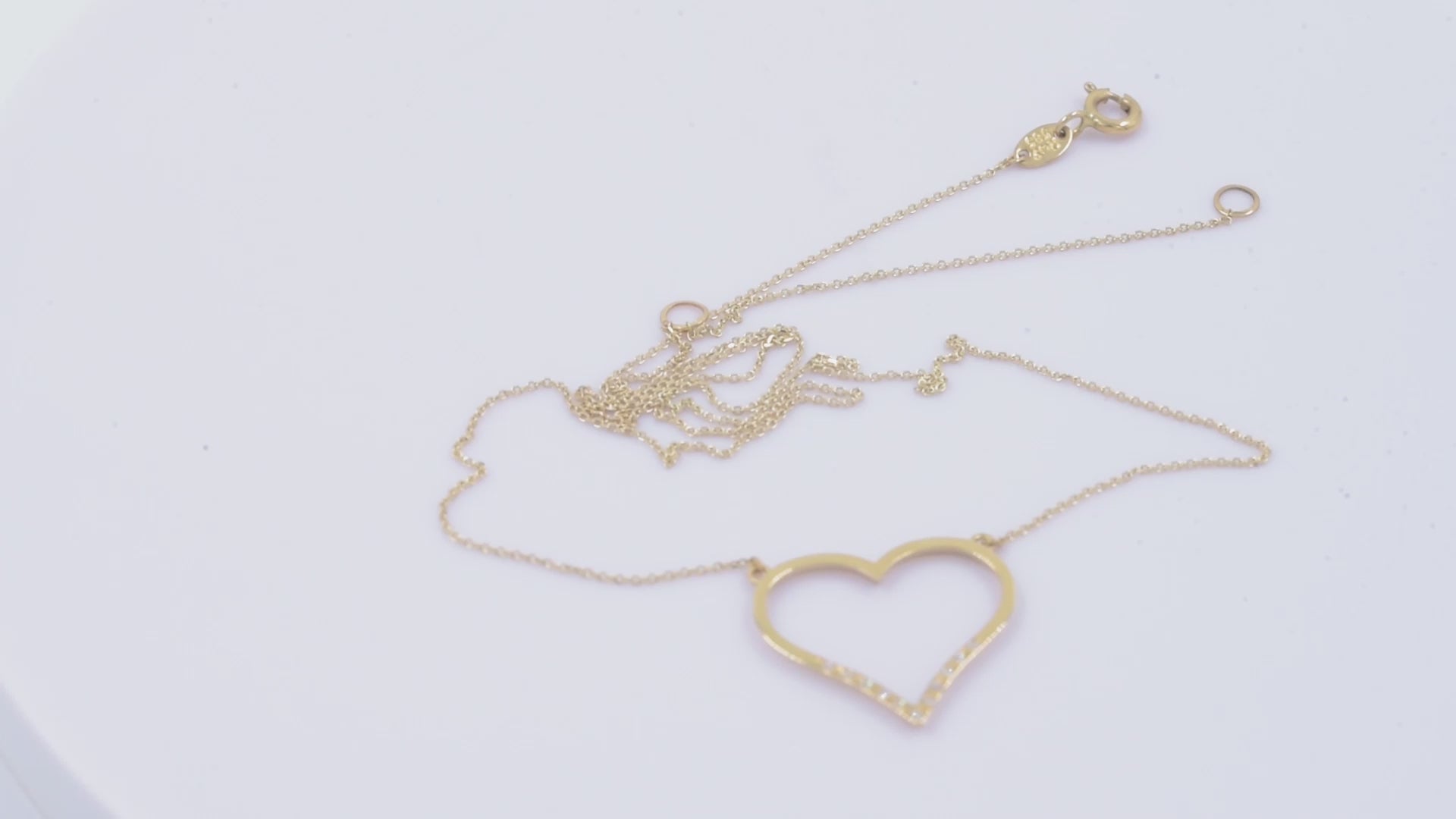 Large Open-Heart Necklace Adorned with Cubic Zirconia Stones in 14k Solid Gold